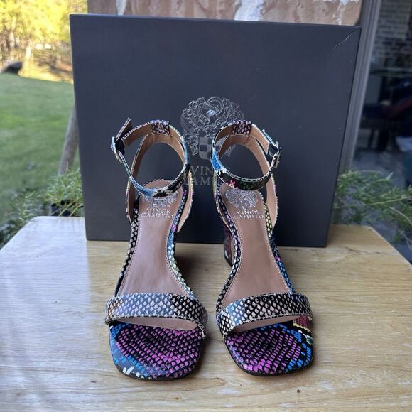 Vincent Camuto Gallanna Wedge Sandals Leather Size 6 Multicolor Snake Print NWB - Picture 2 of 10